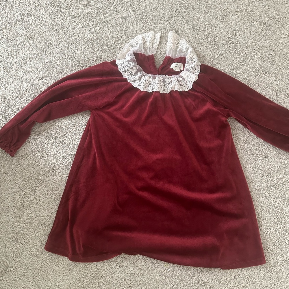 Konges slojd Christmas velvet red Dress with Lace Collar
